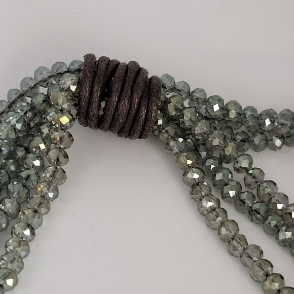 Boho Drop Tassel Necklace Cord & Crystal Bead Green AB Crystals - Picture 5 of 12